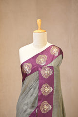 Wine Banarasi Cotton Silk Saree with Zari Floral Border
