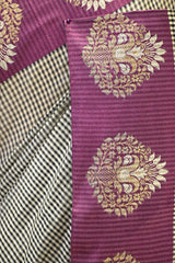 Wine Banarasi Cotton Silk Saree with Zari Floral Border