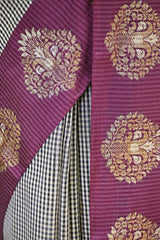 Wine Banarasi Cotton Silk Saree with Zari Floral Border