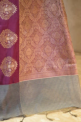 Wine Banarasi Cotton Silk Saree with Zari Floral Border