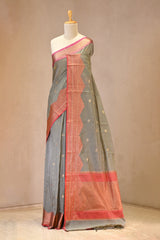 Black Banarasi Cotton Silk Saree with Zari Striped Pallu