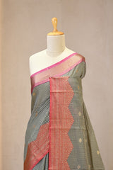 Black Banarasi Cotton Silk Saree with Zari Striped Pallu