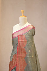Black Banarasi Cotton Silk Saree with Zari Striped Pallu