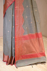 Black Banarasi Cotton Silk Saree with Zari Striped Pallu