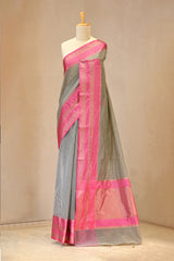 Black Banarasi Cotton Silk Saree with Zari Floral Border