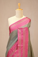 Black Banarasi Cotton Silk Saree with Zari Floral Border