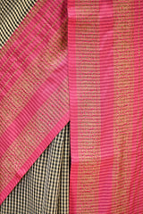 Black Banarasi Cotton Silk Saree with Zari Floral Border