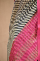 Black Banarasi Cotton Silk Saree with Zari Floral Border