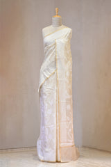 Off White Banarasi Cotton Saree with Resham Floral Jaal
