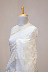 Off White Banarasi Cotton Saree with Resham Floral Jaal