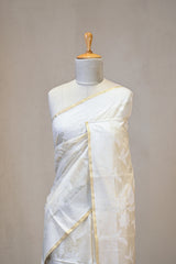 Off White Banarasi Cotton Saree with Resham Floral Jaal