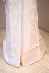 Off White Banarasi Cotton Saree with Resham Floral Jaal