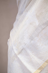 Off White Banarasi Cotton Saree with Resham Floral Jaal
