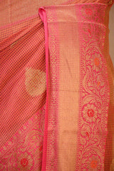 Rust Red Banarasi Cotton Saree with Antique Zari Floral Buta