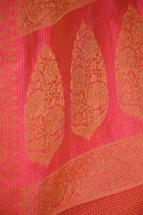 Rust Red Banarasi Cotton Saree with Antique Zari Floral Buta