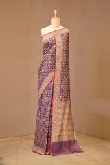 Wine Banarasi Cotton Saree with Resham Geometric Pattern