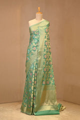 Sea Green Banarasi Cotton Saree with Resham Floral Jaal