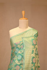 Sea Green Banarasi Cotton Saree with Resham Floral Jaal