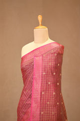Wine Banarasi Cotton Saree with Gold Zari Floral Buti