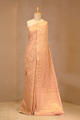 Peach Banarasi Cotton Saree with Resham Leheriya Jaal