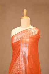 Orange Banarasi Cotton Saree with Resham Stripes & Buti
