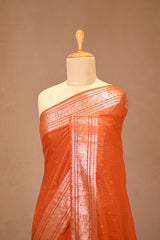 Orange Banarasi Cotton Saree with Resham Stripes & Buti
