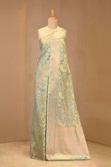 Steel Blue Banarasi Cotton Saree with Resham Floral Jaal