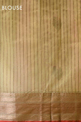 Sage Green Chanderi Silk Saree With Antique Zari Ethnic Woven Butis