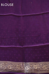 Purple Semi Satin Silk Saree with Silver Zari Floral Buta
