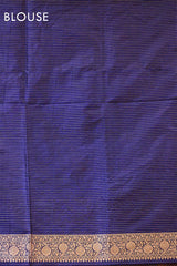 Navy Blue Banarasi Rangkat Katan Silk Saree with Zari Checks