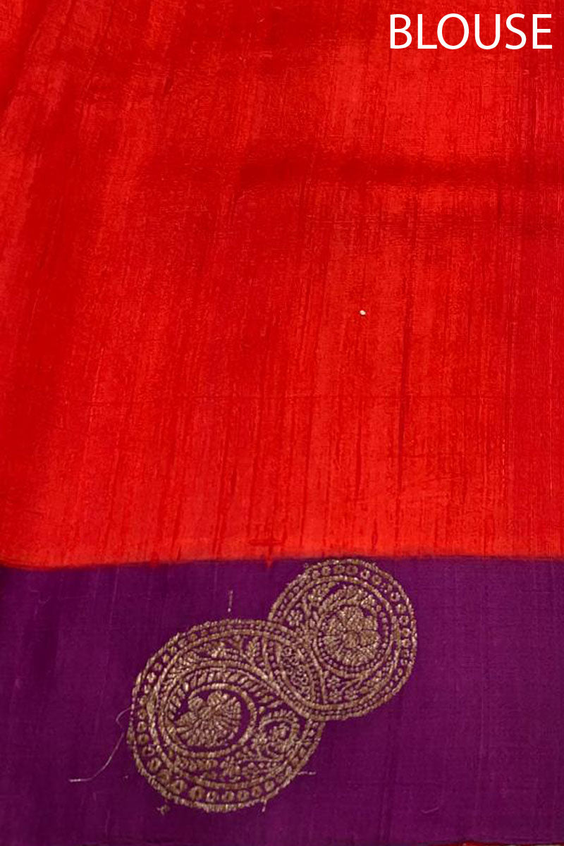 Maroon Rangkat Handwoven Raw Silk Saree