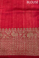 Off White & Red Handwoven Raw Silk Saree