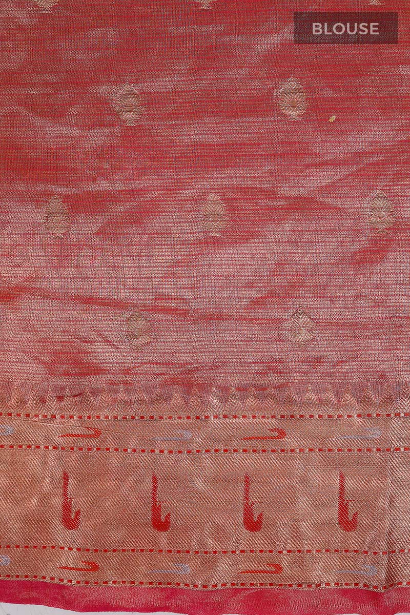 Rose Gold Floral Jaal Woven Tissue Silk Saree