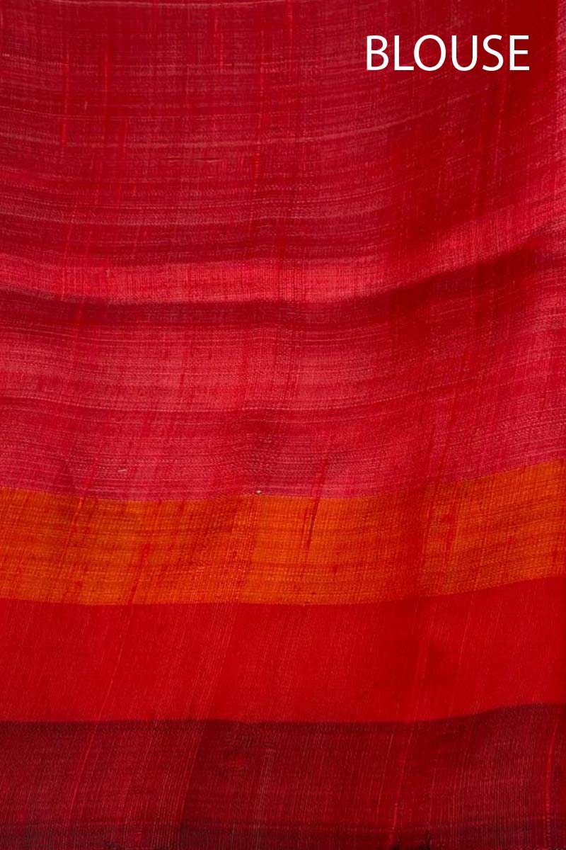 Off White & Red Handpainted Tussar Silk Saree