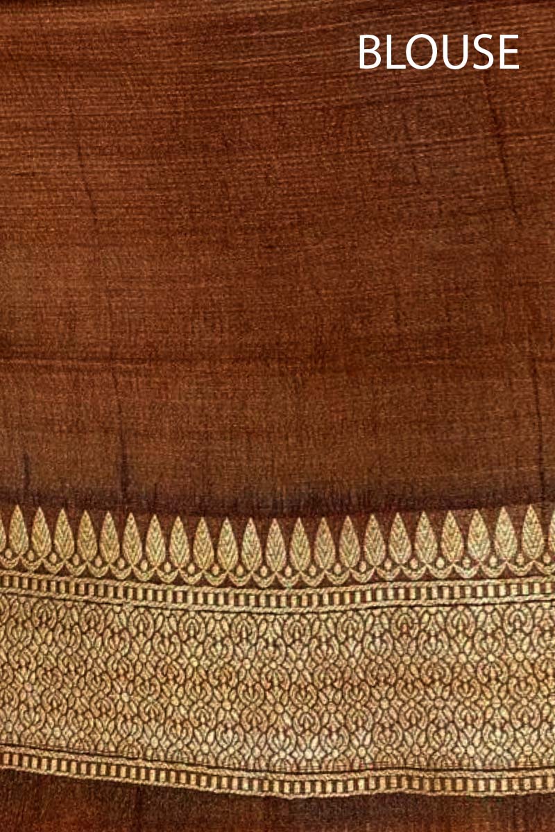 Rust Peach & Purple Rangkat Woven Tussar Khaddi Silk Saree