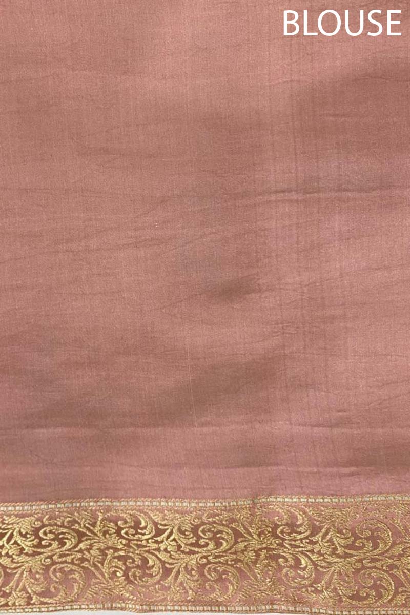 Banarasi Pastel Pink Shikargah Handloom Satin Silk Saree