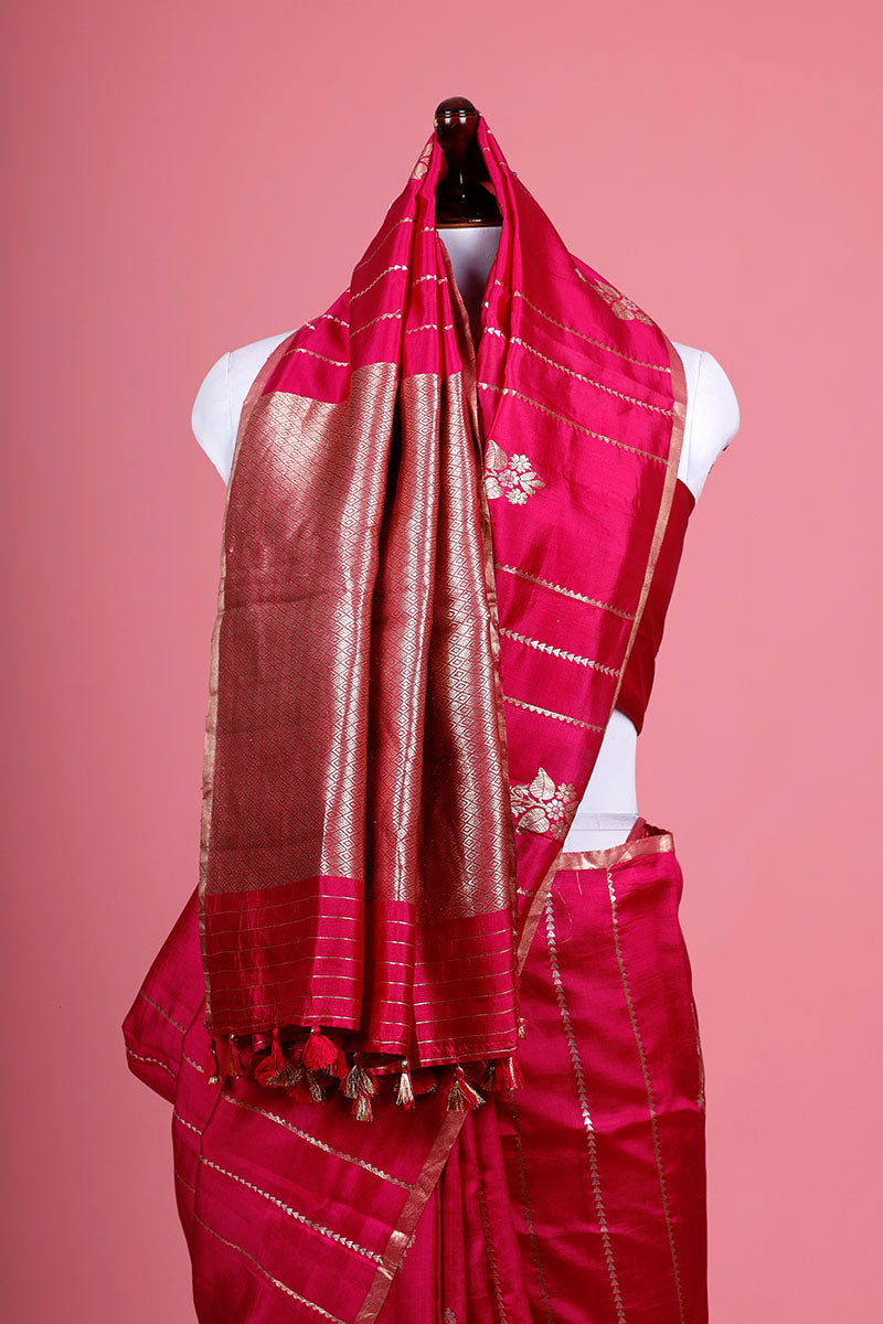 Fushcia Pink Handwoven Banarasi Silk Saree