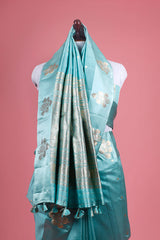 Sky Blue Handwoven Banarasi Silk Saree