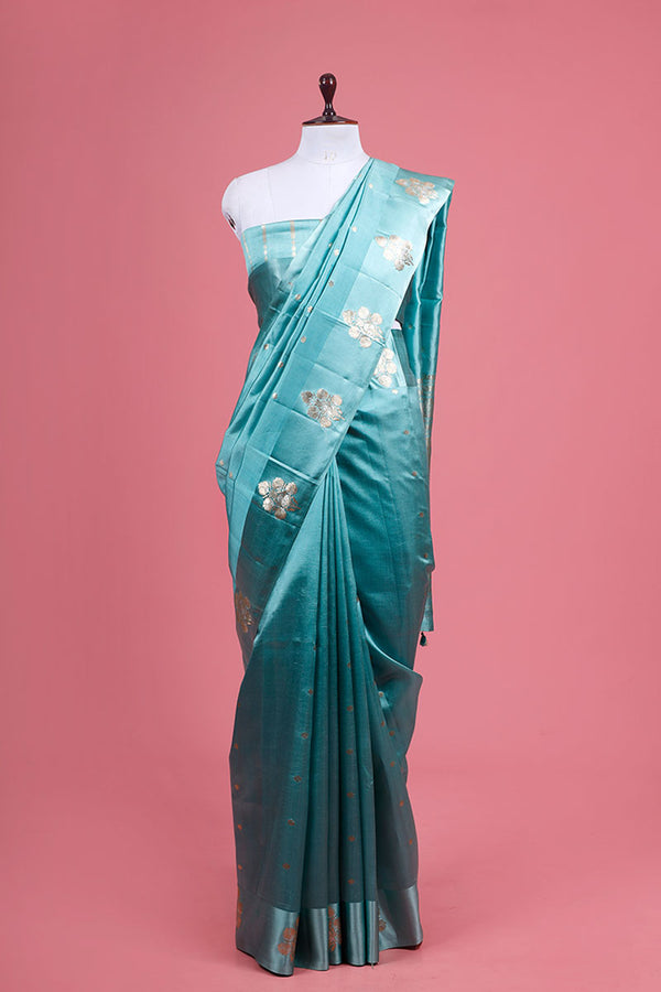 Blue Handwoven Banarasi Silk Saree By Chinaya Banaras