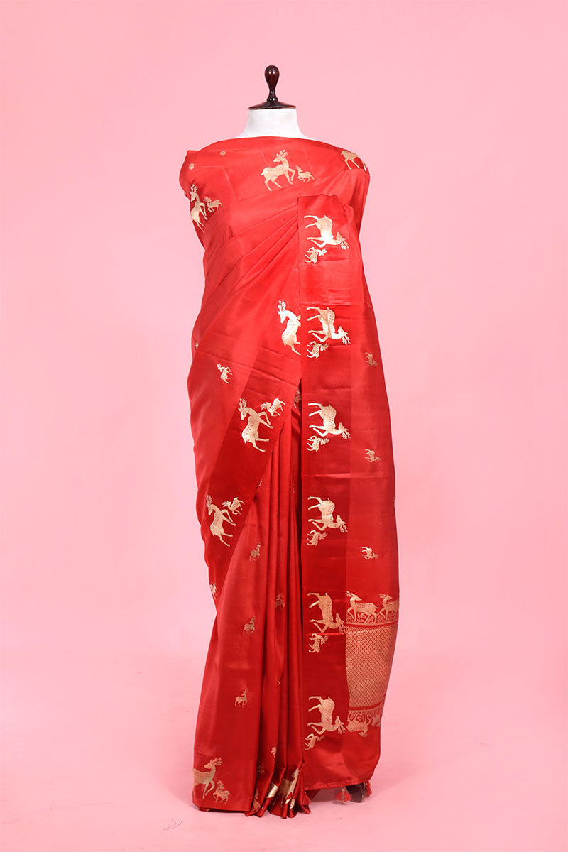 Deer Motif Banarasi Silk Saree for Navratri Chinaya Banaras
