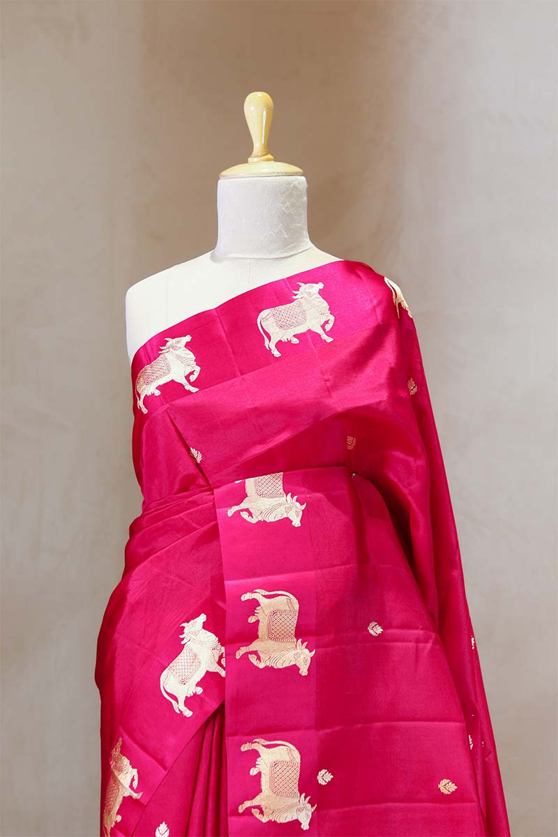 Pink Banarasi Silk Saree With Pichwai Motifs