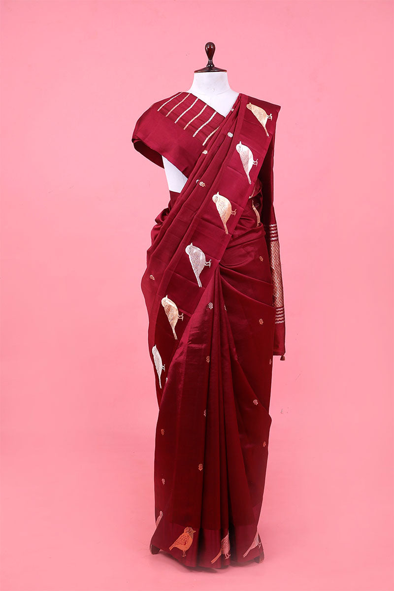 Nita Ambani Inspired Maroon Handloom Banarasi Saree