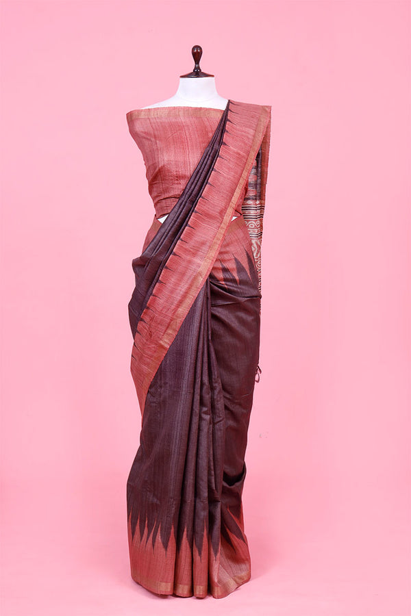 Buy Brown Tussar Silk Saree Online