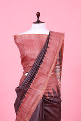 Stained Brown Woven Tussar Silk Saree