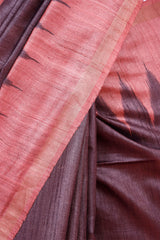 Stained Brown Woven Tussar Silk Saree