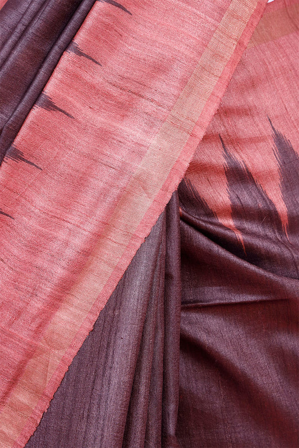 Stained Brown Woven Tussar Silk Saree