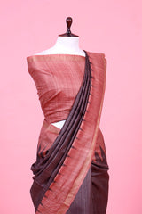 Stained Brown Woven Tussar Silk Saree