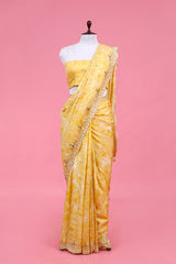 Banarasi Silk Saree, Banarasi saree, silk saree, daffodil yellow saree, wedding saree, party wear saree​, handloom saree