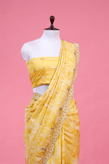 Daffodil Yellow Embellished Pure Silk Saree