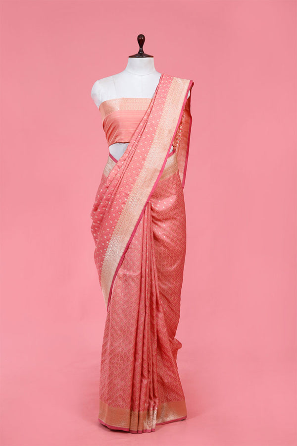 Buy Peach Handloom Pure Banarasi Silk Sarees Online